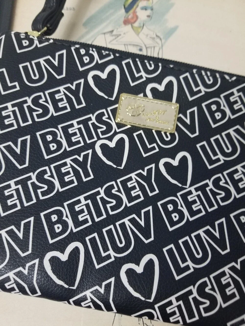 Luv Betsey Black/white Wristlet and Crossbody bag